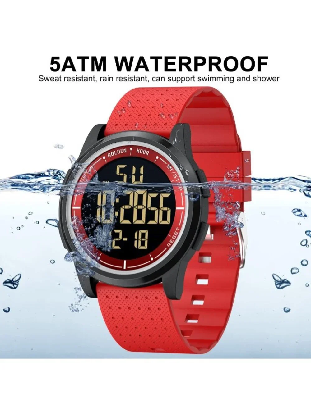 Men's Red Rubber Strap Ultra-Thin Minimalist Sports Waterproof Digital Watch